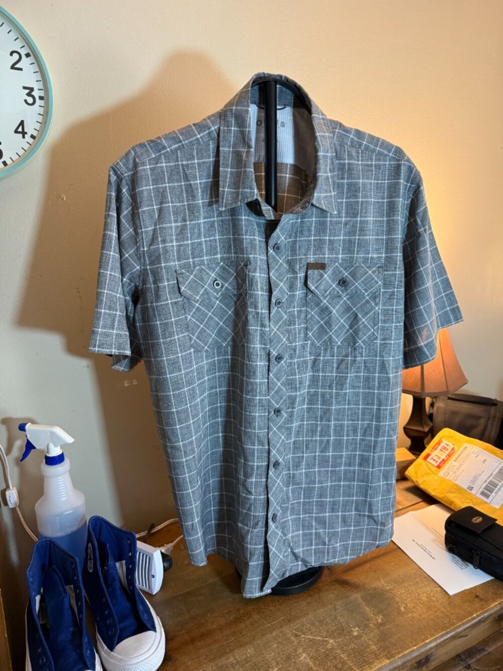 Orvis Men’s Short Sleeve Button‑Up Shirt Gray Grey Outdoor Casual Size XL 137013